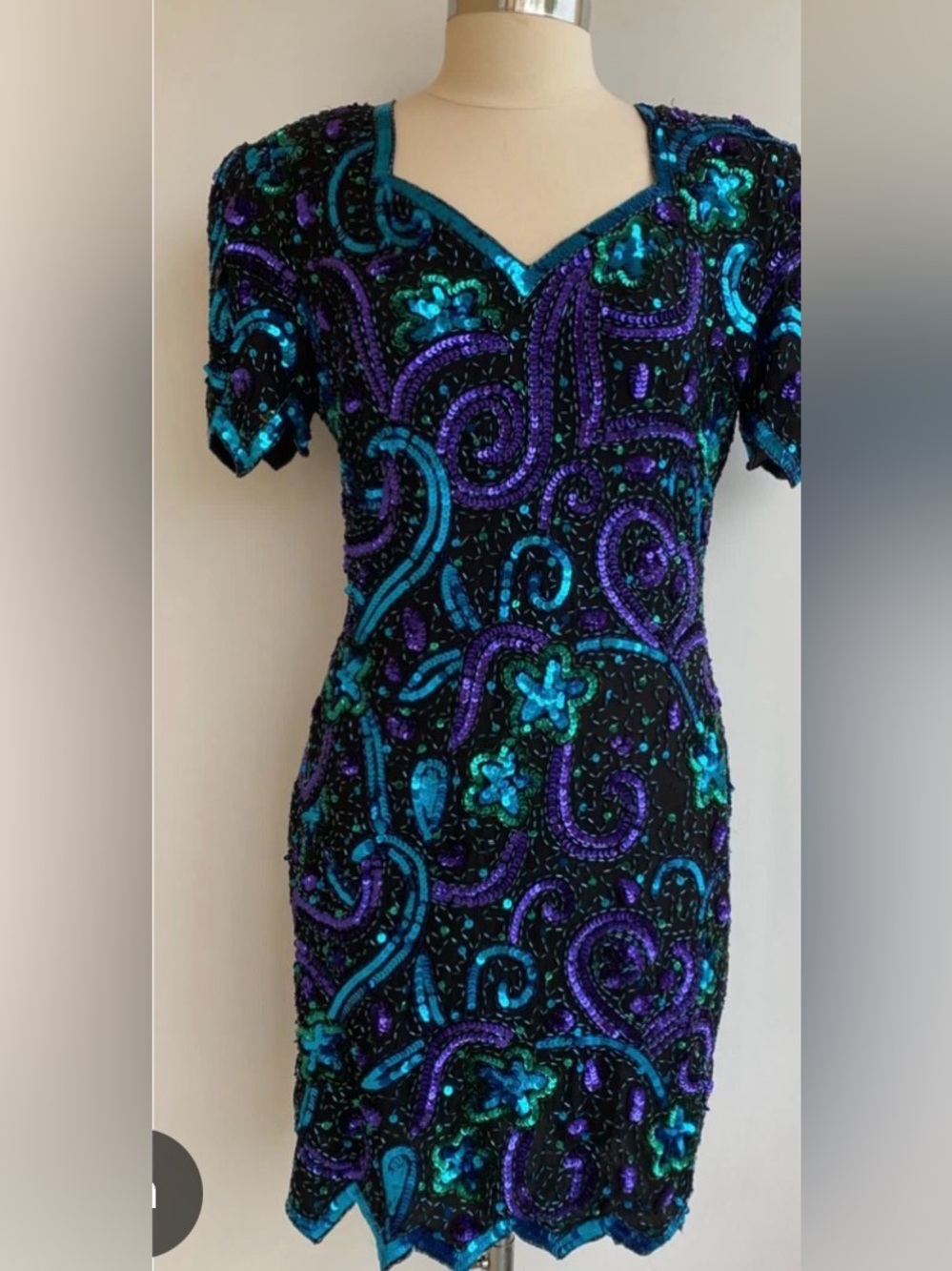 Lawrence Kazar Mini Sequin Cocktail Dress